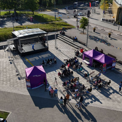 Aerial photo of dance at the WSAF piazza stage